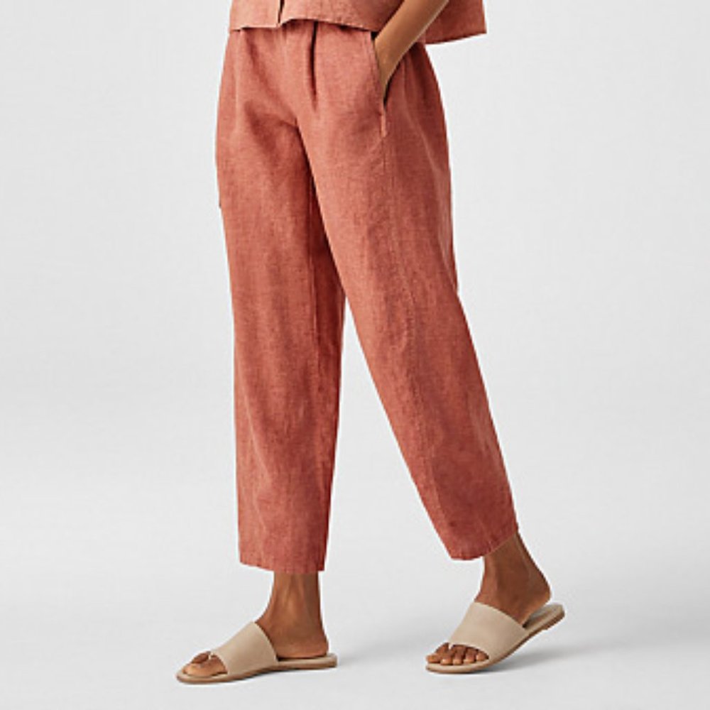 Eileen Fisher Washed Organic Linen Delave Lantern Pant - Deep Terracotta - Sz M